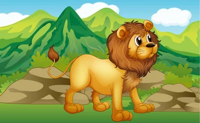 Poster Zoo Een leeuw in een berglandschap