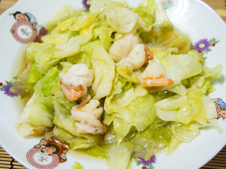 Stir Fried Cabbage with Prawns