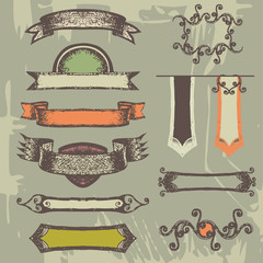 Set of vintage ribbons and labels.