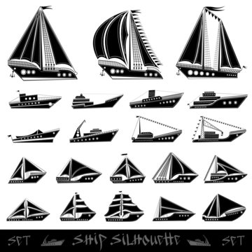 ship fish boat silhouette set