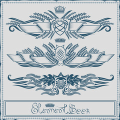 beer label with ribbon crown grain hop element
