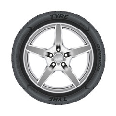 Detailed illustration of alloy car wheel with a tire
