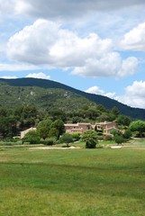 Stone houses in countryside, Lourmarin village, Provence, France
