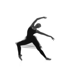Fototapeta na wymiar Black and white trace of a young and beautiful ballet dancer