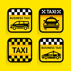 Taxi - set stickers square on the yellow background