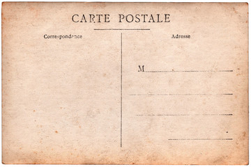 Carte postale ancienne, côté verso vierge, arrière plan papier sépia rétro vintage