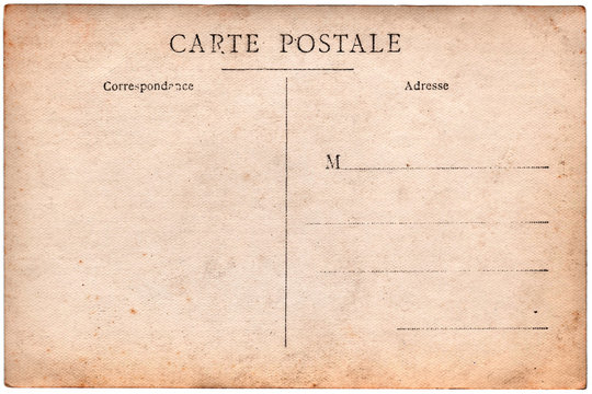 Carte postale ancienne, côté verso vierge, arrière plan papier sépia rétro vintage