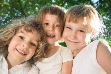 Happy friends in spring park