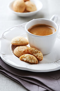 Cup of espresso with biscotti