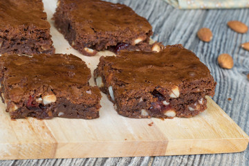Tasty brownies with almonds and dry cranberries