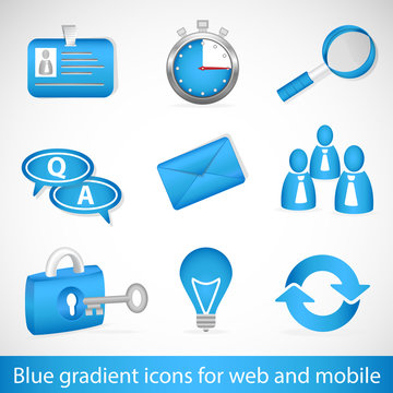 Set of blue gradient icons for web and mobiles