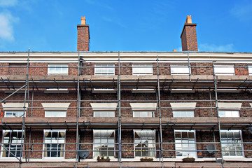 Scaffolding on old Georgian house under renovation