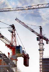 construction of high building with cranes