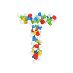 abstract letter T consisting of pills