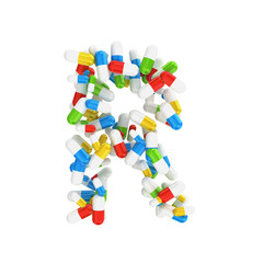 abstract letter R consisting of pills
