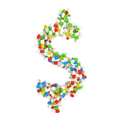 dollar currency symbol made of colorful pills