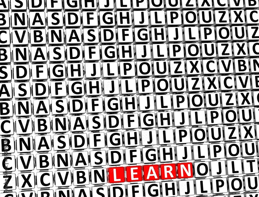 Poster 3d word learn inside different letters blocks