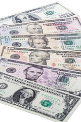 All US dollar bills on white