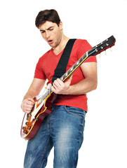 guitarist  man plays on the electric guitar