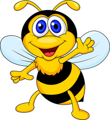 Cute bee cartoon waving