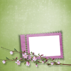 Beautiful abstract background with frame and branch of Sakura
