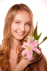 Beautiful young woman with lily
