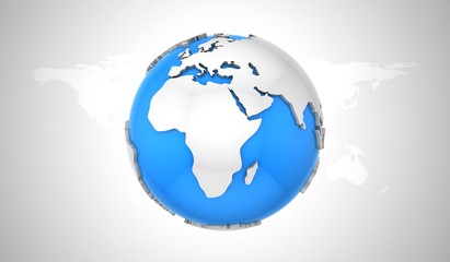 Globe. Gray background, 3d render