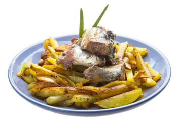 Fried potato with saury