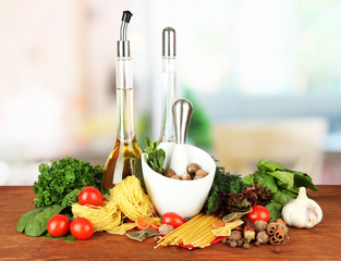 Composition of mortar, pasta and green herbals,