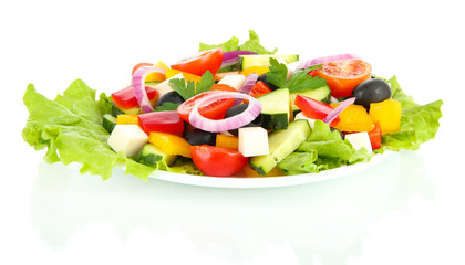 Tasty Greek salad isolated on white
