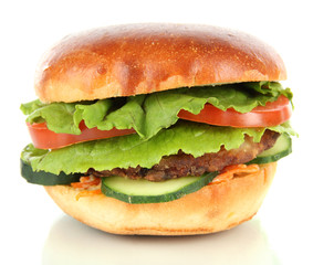 Big and tasty hamburger isolated on white