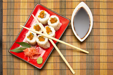 sushi rolls with ginger. sticks