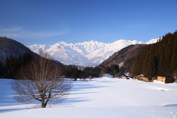 Japan Alps view from Hakuba village Aoni in winter