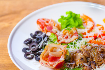 Collage of pub food including cheese burgers