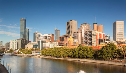 Melbourne Skyline across the Yarra River at sunrise
