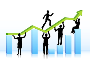 business people walking on bar graph