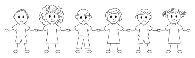 children in a row to paint