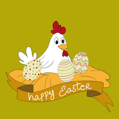 Happy Easter hen with eggs