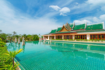 Oriental architecture on sunny day in Thailand