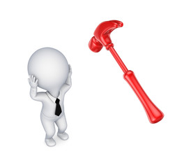 Hammer and stressed 3d small person.