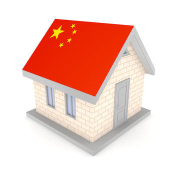Small house with a flag of China on a roof.