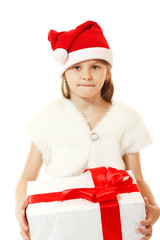 christmas little girl with pesent box