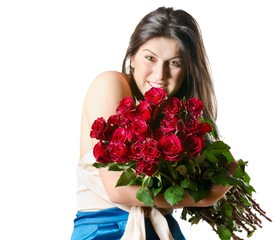 Beautiful woman with red roses