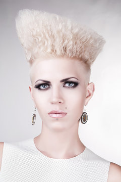 close-up portrait of beautiful punk blond woman