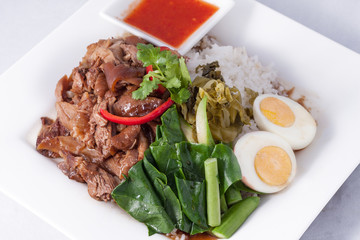 Pork stew with rice and vegetable,Thai fast food