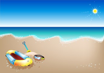 An Illustration of Inflatable Boat and Scuba Mask