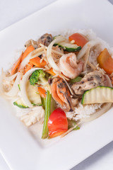 stir fried ginger sauce seafood with rice