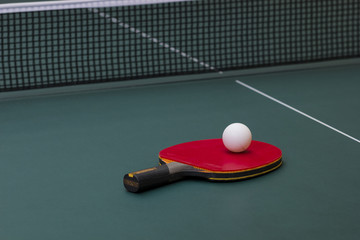 Plakat Table Tennis Racket and Ball on Table