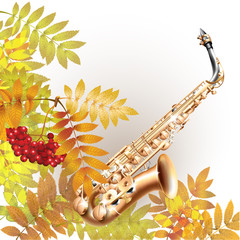 Classical saxophone alto on white autumn background