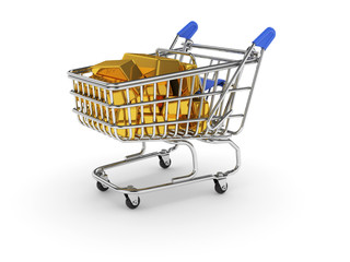 Shopping basket with golden bars